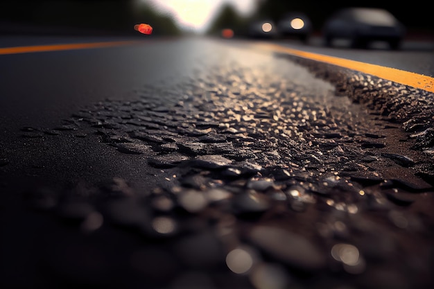 Closeup of freshly poured asphalt ready for traffic