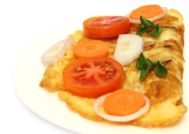 Closeup of fried egg with salad on plate