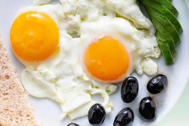 Closeup of fried eggs for breakfast healthy eating