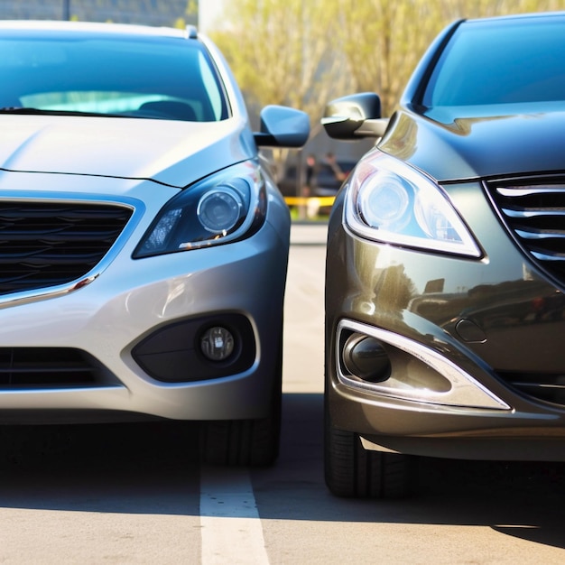 Closeup on front of generic and unbranded cars