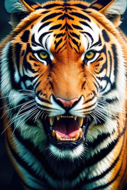 Closeup front view portrait of roaring Tiger Generative AI