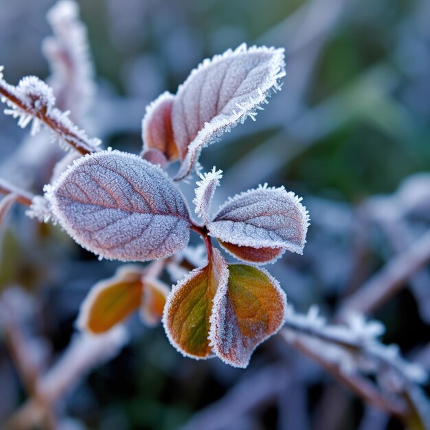 closeup of frosted leaves