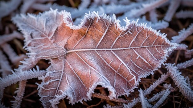 closeup of frosted leaves