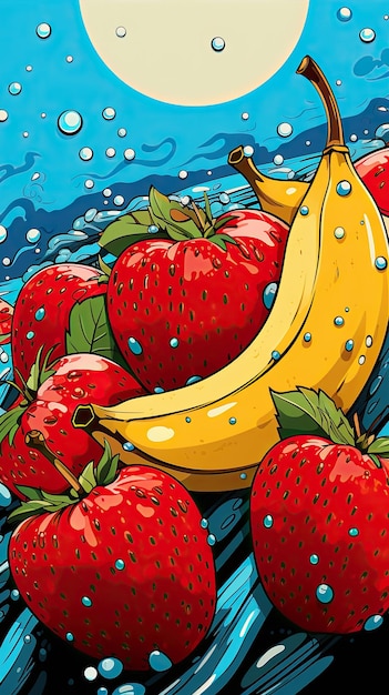 closeup fruit in the style of pop art