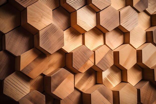 Closeup fullframe background of tiled hexagonal wooden dowel ends neural network generated art