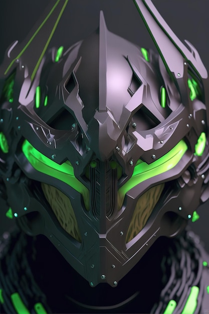 Closeup of a futuristic helmet on a black background