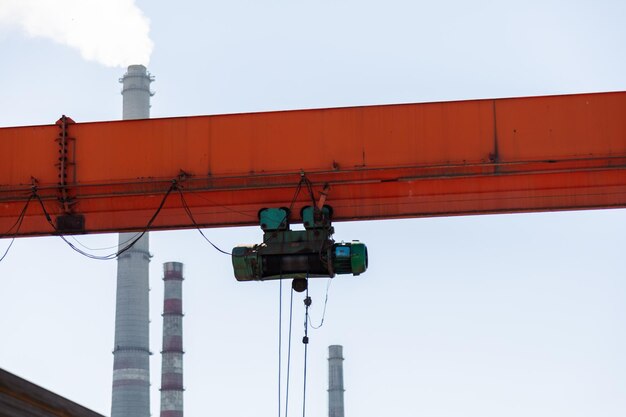 Closeup of gantry crane parts