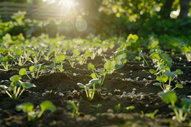 Photo closeup of garden with plants and scattered seeds botanical diversity concept