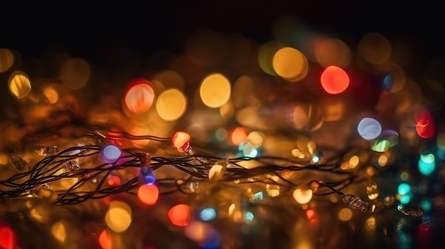 A Closeup of Garland Bokeh Lights Creating a Shiny Abstract Background Generative AI