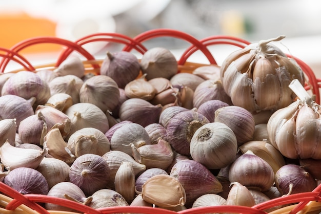 Closeup Garlic in container