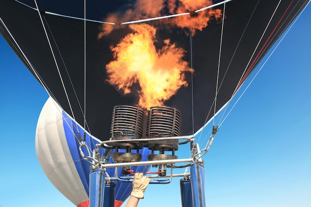 Closeup gas burner of Hot air balloon with flame