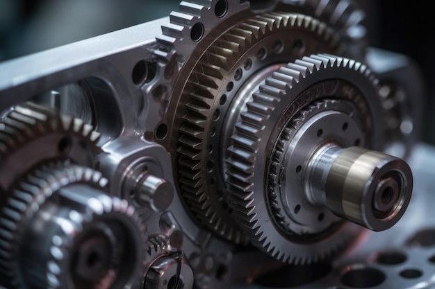 a closeup of a gearbox with perfectly timed meshing gears