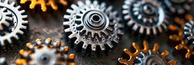 Photo closeup of gears and machinery in an industrial setting mechanical components in detail engineering precision