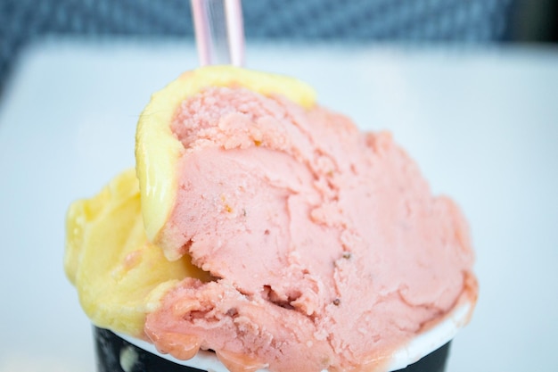 Closeup of gelato ice cream dessert