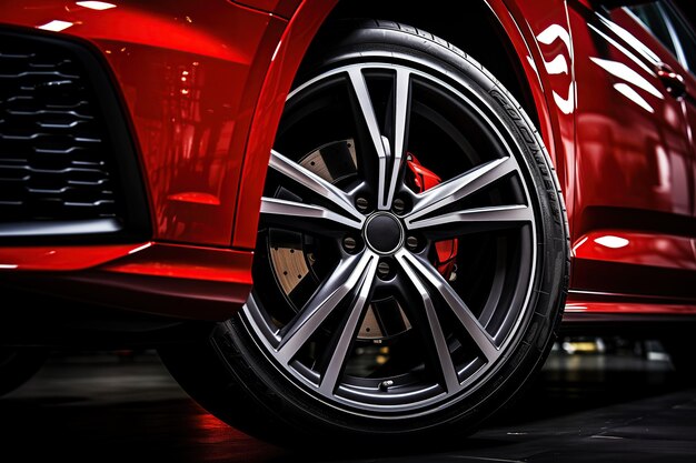 Closeup on a generic and unbranded red car isolated on a black background