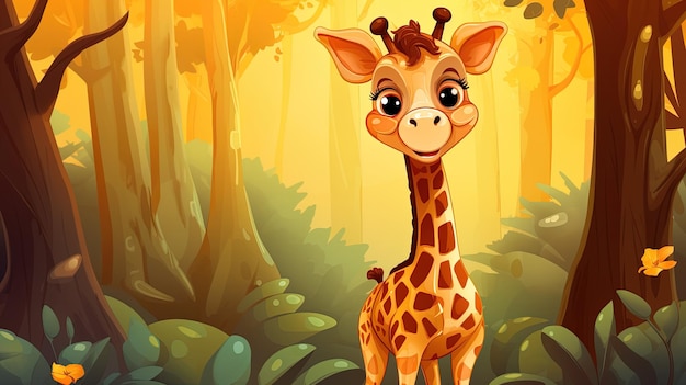 Closeup of a giraffe in the forest generated by ai