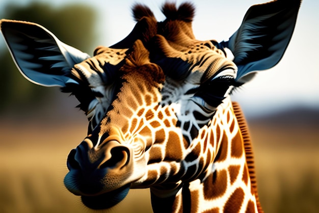Closeup of a giraffe looking at the camera