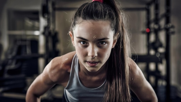 Closeup of girl with a ponytail exercising
