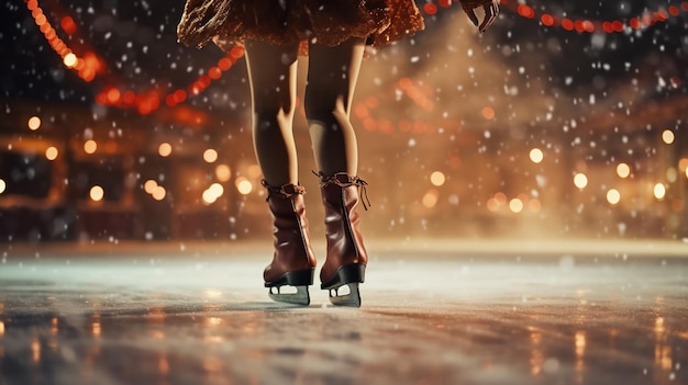 closeup of the girls legs on the ice rink