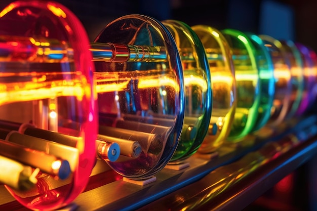 Photo closeup of a glass armonica colorful lights reflecting created with generative ai