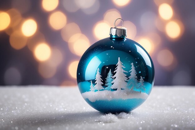 Closeup of glass christmas ball on abstract light new year background