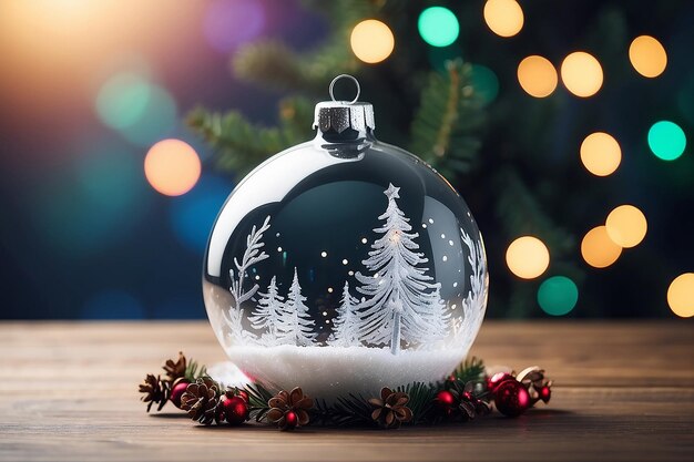 Closeup of glass christmas ball on abstract light new year background