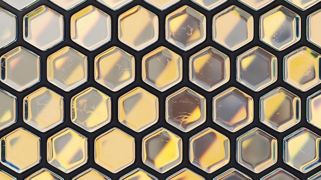 Closeup of glass hexagons 3D render