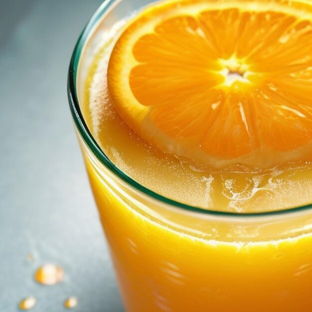 Photo closeup of a glass of orange juice think twice before brushing after acidic drinks