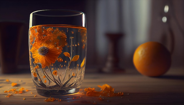 Closeup of a glass of Orangeade