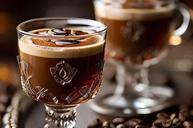 Closeup glasses with coffee and sugar