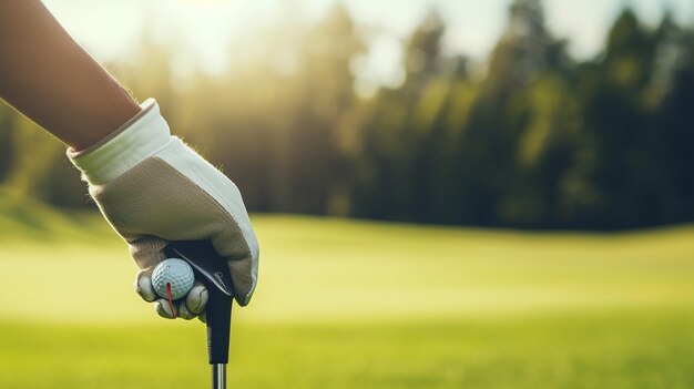 Foto closeup di gloved hand holding golf club