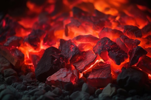 Closeup of glowing hot coals for firewalking