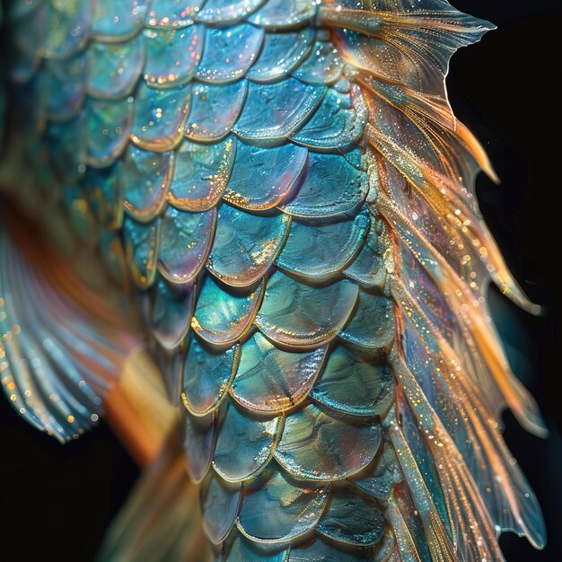 Closeup of gold fish tail Siamese fighting fish