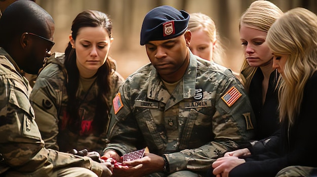 A Closeup of a Gold Star Family Sitting at The Grave of Their Fallen Soldier