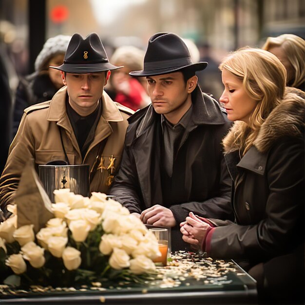 A Closeup of a Gold Star Family Sitting at The Grave of Their Fallen Soldier