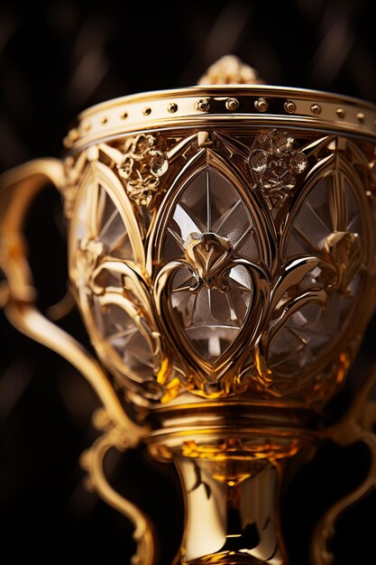 Photo closeup of a goldcolored trophy cup