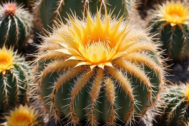 Foto close-up del cactus a palla d'oro echinocactus sullo sfondo del caktus a pal la d'oro