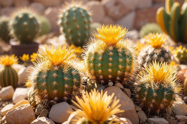 Closeup of the golden ball cactus echinocactus background of golden ball cactus