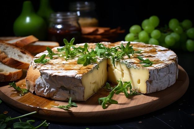 крупный снимок золотисто-коричневого запеченного сыра камамберта, созданного Ай