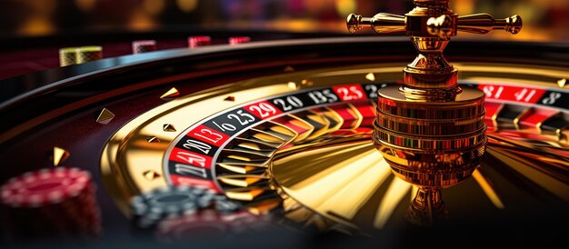 Foto close-up di una roulette da casinò d'oro