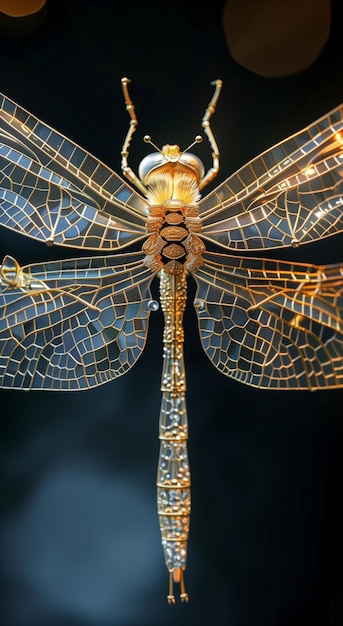 Photo closeup of a golden dragonfly