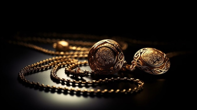 Closeup of golden jewelry Generative Ai