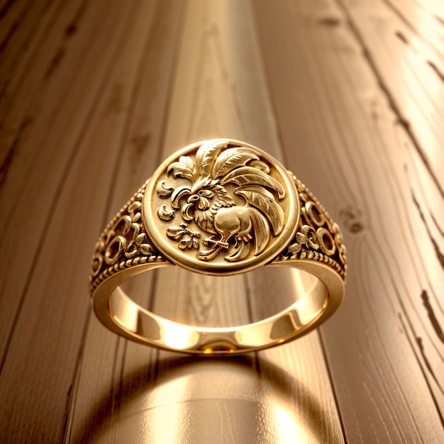 Closeup of a golden ring with details