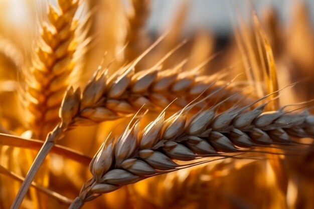 Closeup of golden wheat ears Generative Ai