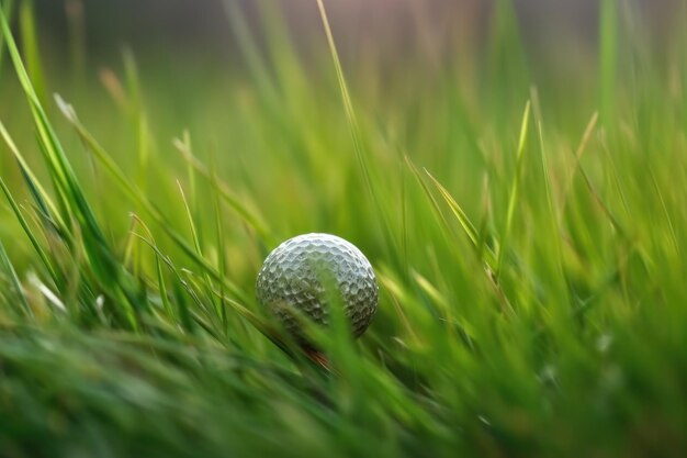 Closeup of a golf ball on green grass created with generative ai