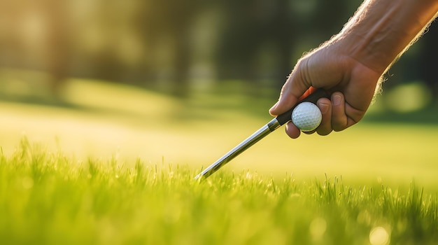 Closeup of a golfer's hand gripping a club during a swing