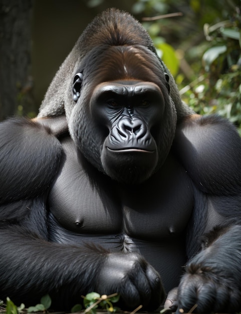 closeup of gorilla in jungle