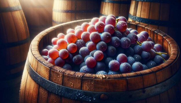 CloseUp of Grapes in a Barrel for Winemaking