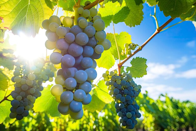 Closeup of grapes growing in vineyard