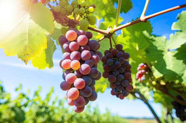 Closeup of grapes growing in vineyard